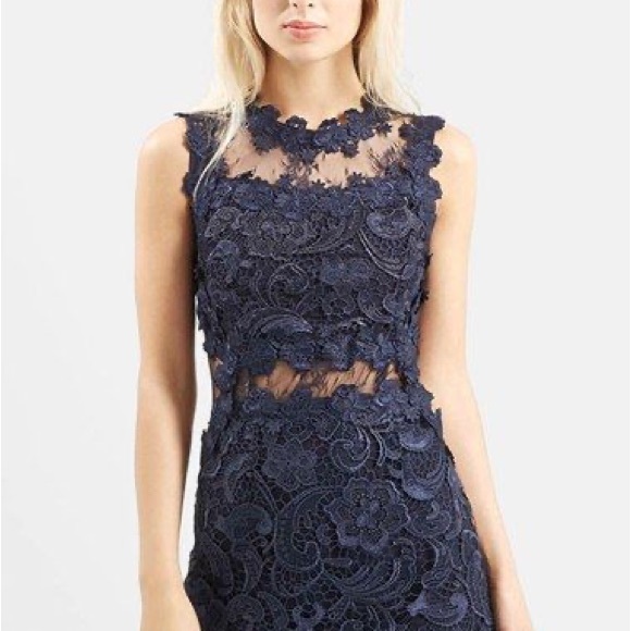 Topshop Blue Sheath Mini Dress Sleeveless Crew Neck - Picture 1 of 7